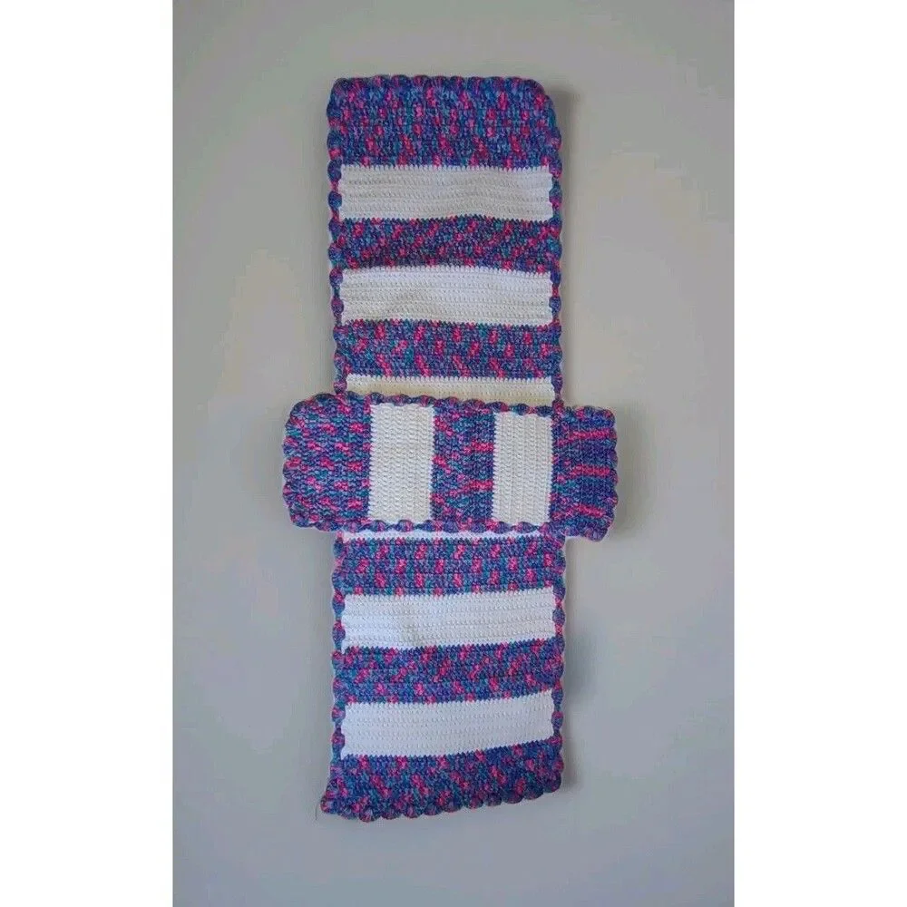 (2) Vintage Hand Crocheted Table Runners Scarves Variegated Purple Blue Pink